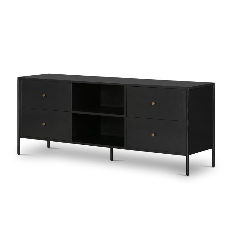 Sleek Black Iron Media Console with Bronzed Hardware and Storage