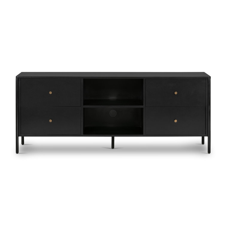 Sleek Black Iron Media Console with Bronzed Hardware and Storage