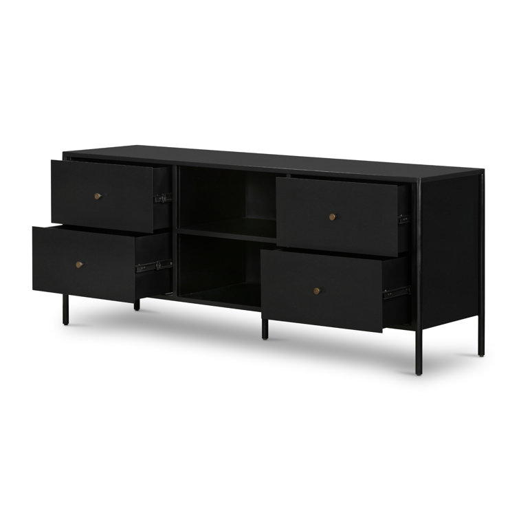 Sleek Black Iron Media Console with Bronzed Hardware and Storage