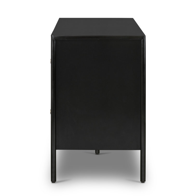 Sleek Black Iron Media Console with Bronzed Hardware and Storage