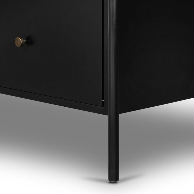 Sleek Black Iron Media Console with Bronzed Hardware and Storage