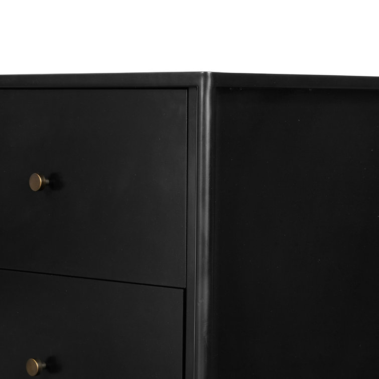 Sleek Black Iron Media Console with Bronzed Hardware and Storage