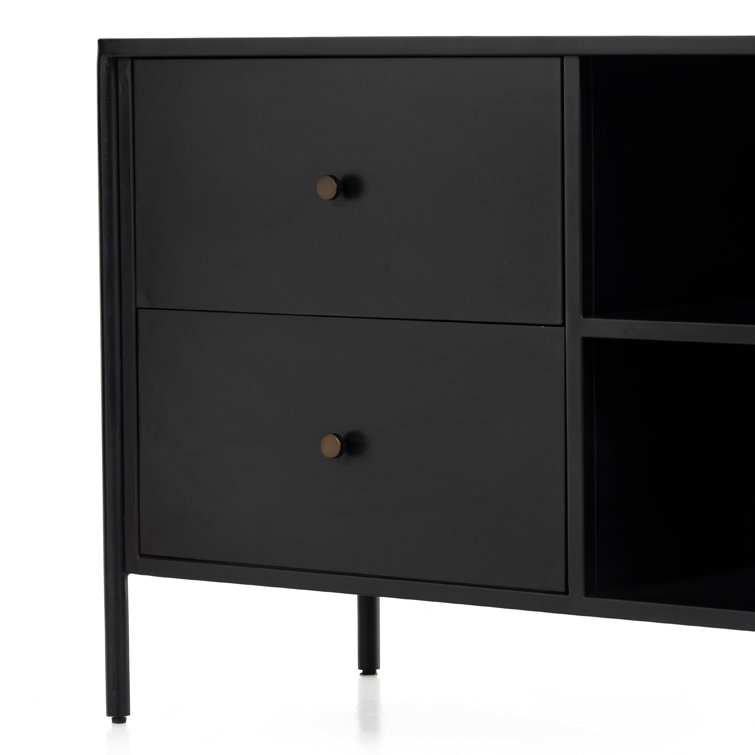 Sleek Black Iron Media Console with Bronzed Hardware and Storage