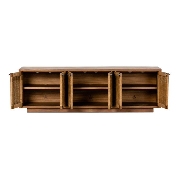 Light Brown Mahogany and Woven Paper Cord Media Console with Storage