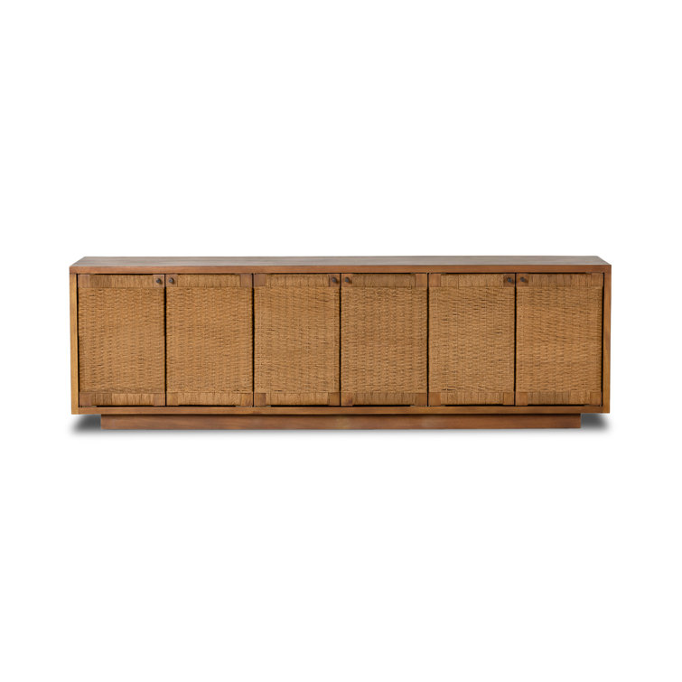 Light Brown Mahogany and Woven Paper Cord Media Console with Storage