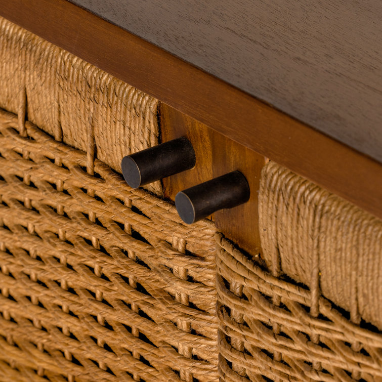 Light Brown Mahogany and Woven Paper Cord Media Console with Storage