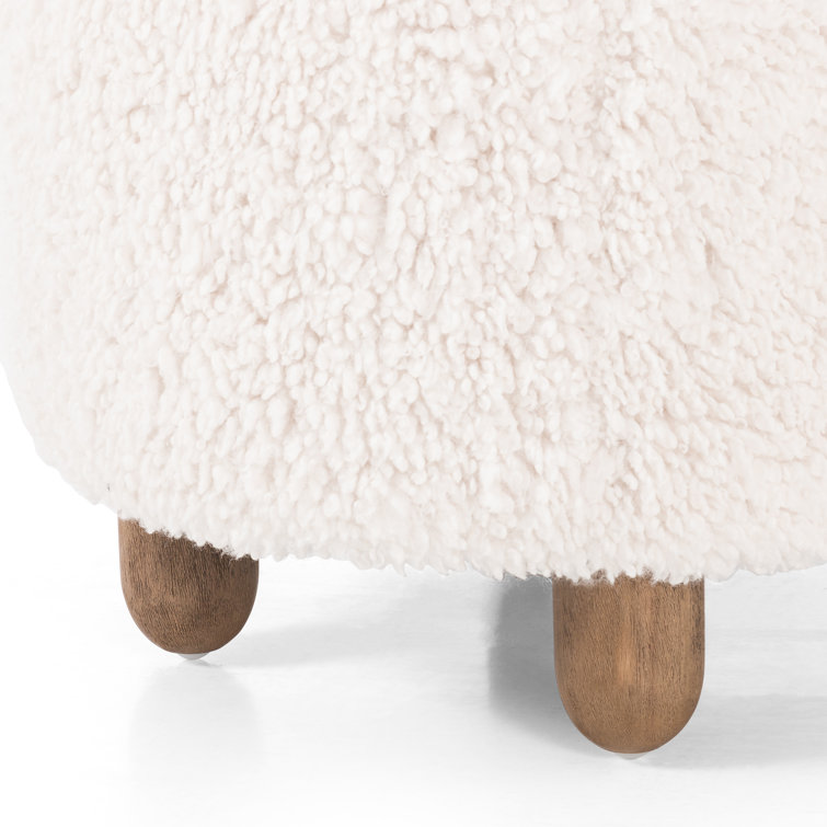 Aniston 22.5'' Ivory Sheepskin Round Ottoman with Wire-Brushed Legs