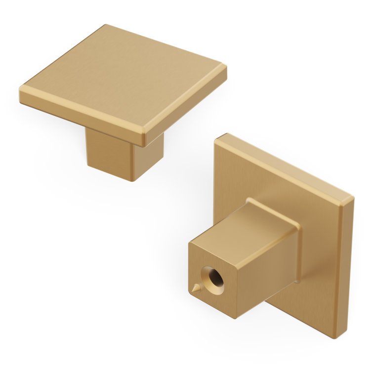 Brushed Brass Modern Square Cabinet Knob with Mounting Hardware
