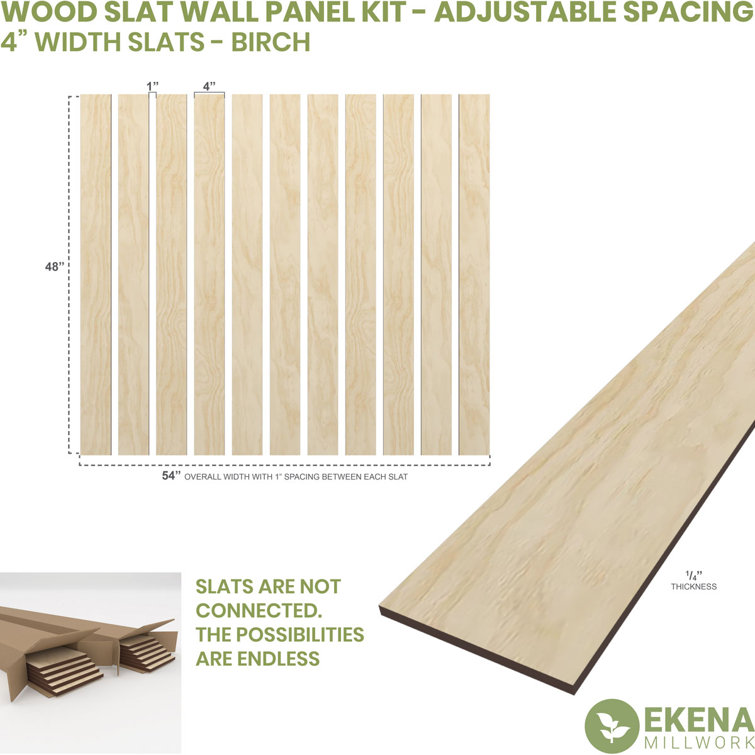 Adjustable Birch Wood Slat Wall Panel Kit, 47"H x 4"W
