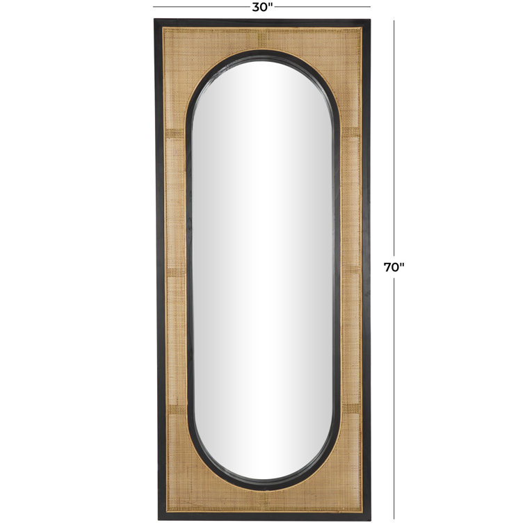 Nela Brown Wicker and Rattan Rectangle Wall Mirror