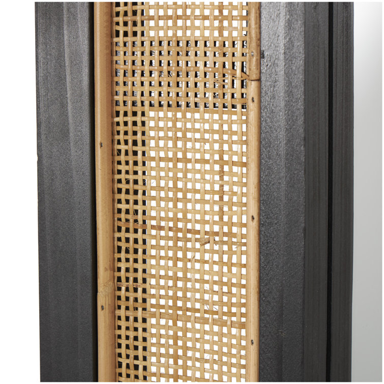 Nela Brown Wicker and Rattan Rectangle Wall Mirror