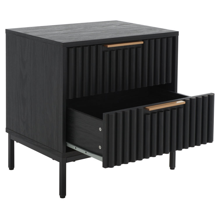 Black Veneer 2-Drawer Nightstand with Gold Handles