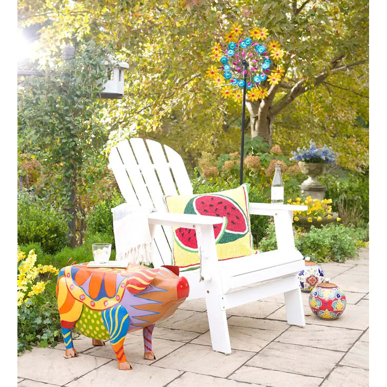Colorful Folk Art Pig Metal Outdoor Side Table