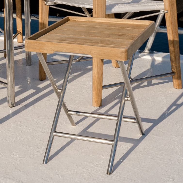 Square Teak and Metal Outdoor Folding Side Table