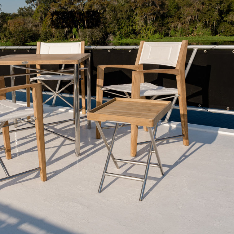 Square Teak and Metal Outdoor Folding Side Table