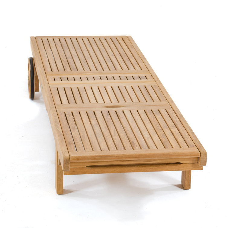 Brown Teak Double Chaise Lounger with Wheels