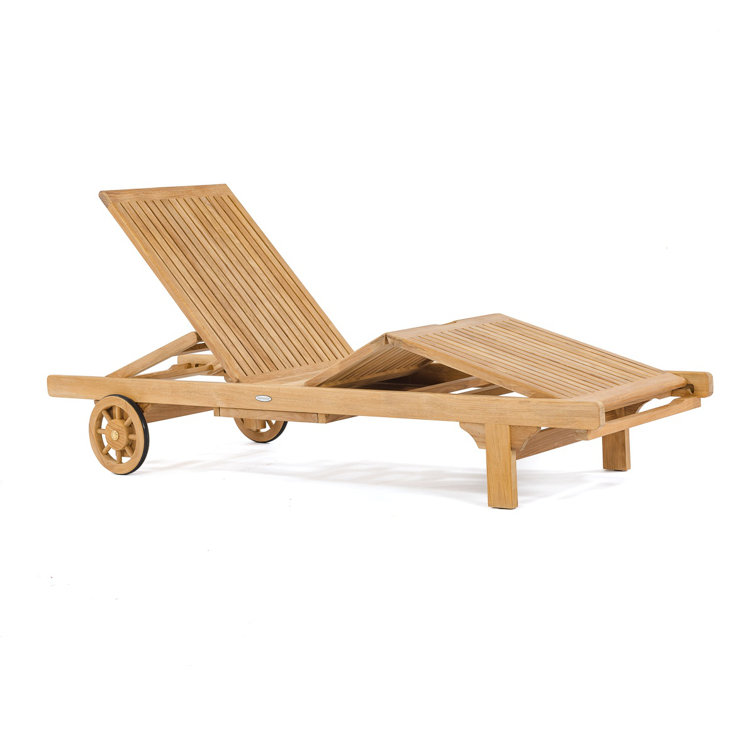 Brown Teak Double Chaise Lounger with Wheels