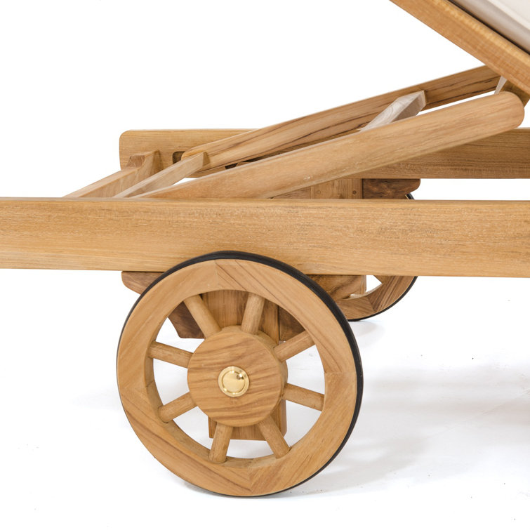 Brown Teak Double Chaise Lounger with Wheels
