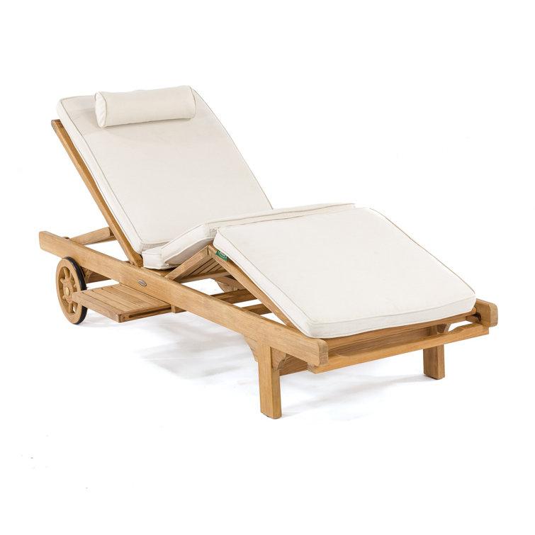 Brown Teak Double Chaise Lounger with Wheels