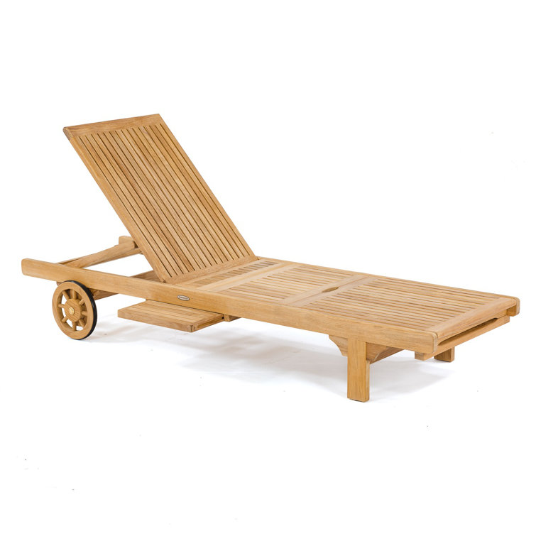 Brown Teak Double Chaise Lounger with Wheels