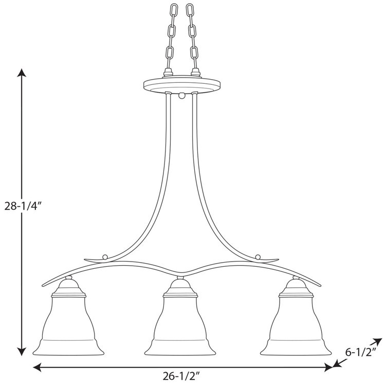 Antique Bronze 3-Light Chandelier with Etched Glass Shades