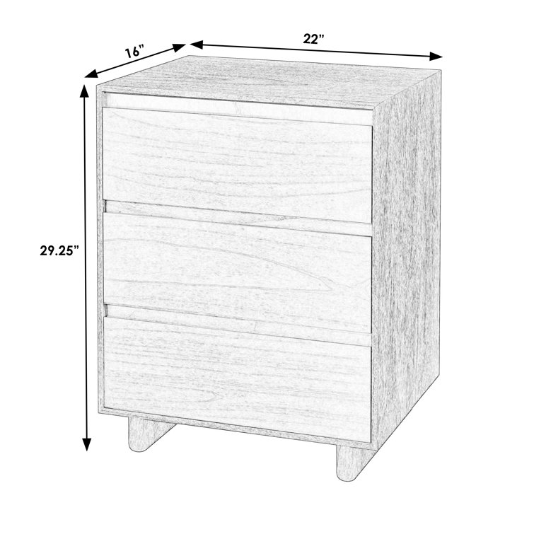 Black Wood 3-Drawer Minimalist Nightstand