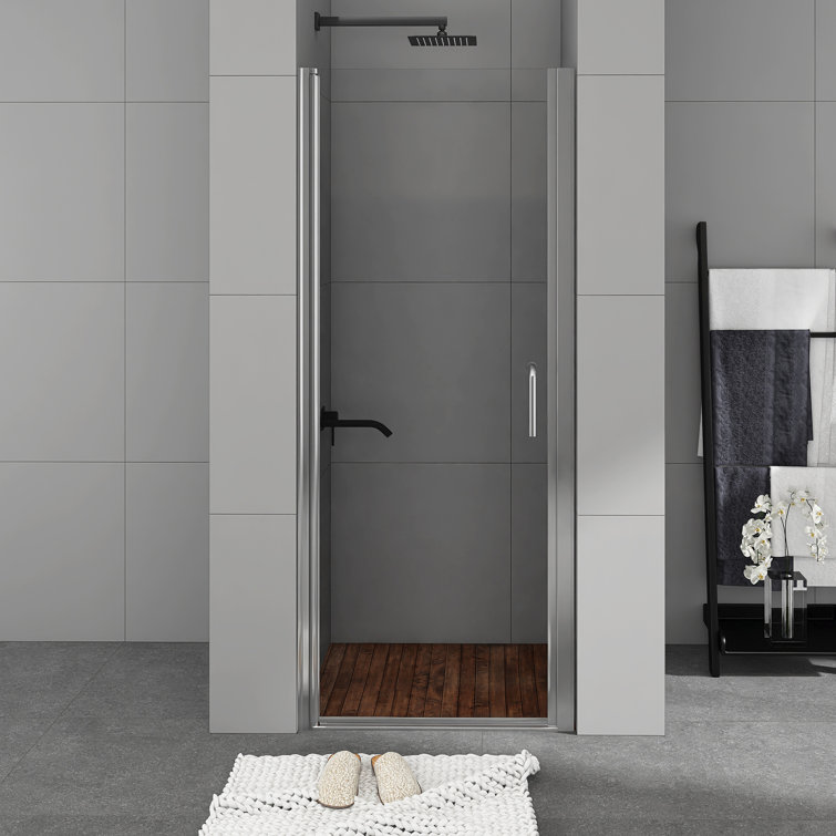 Chrome Semi-Frameless Pivot Shower Door with Clear Glass