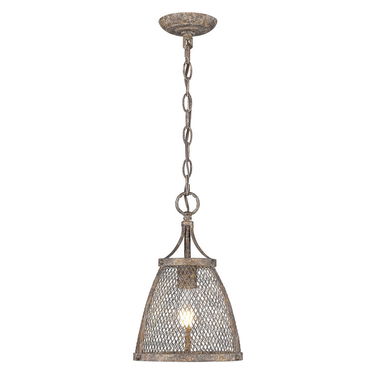 Rustic Brown Steel Mini Pendant Light with Mesh Shade