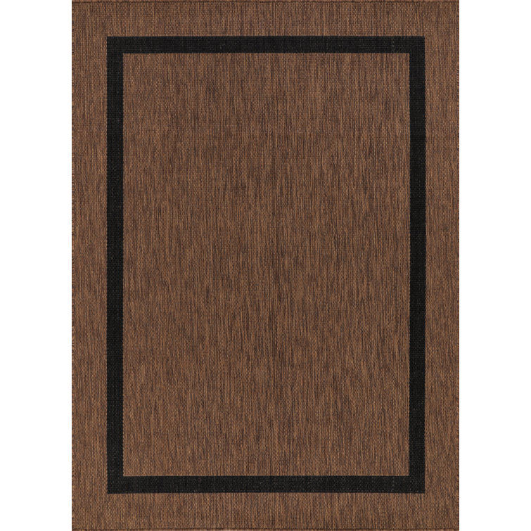 Brown and Black Rectangular Synthetic Indoor/Outdoor Rug