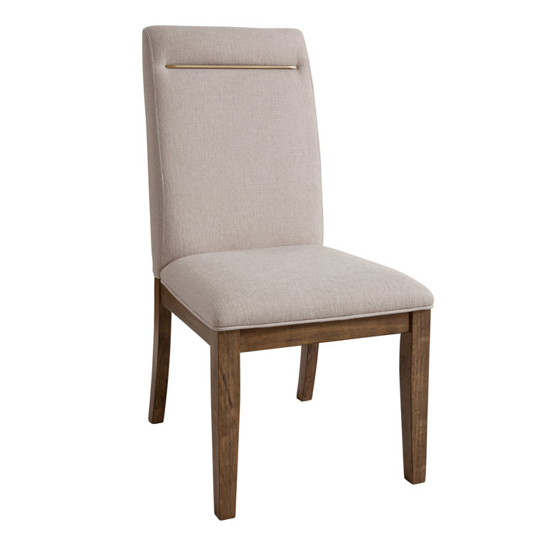 Dark Brown Upholstered Parsons Side Chair with Brass Accent