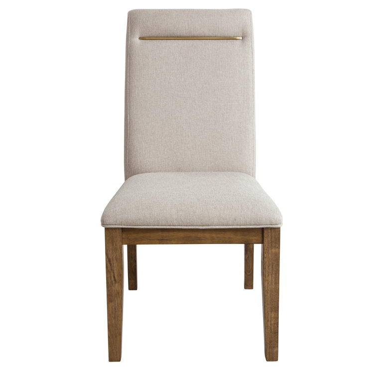 Caramel Wood 7-Piece Trestle Dining Set with Beige Upholstered Chairs