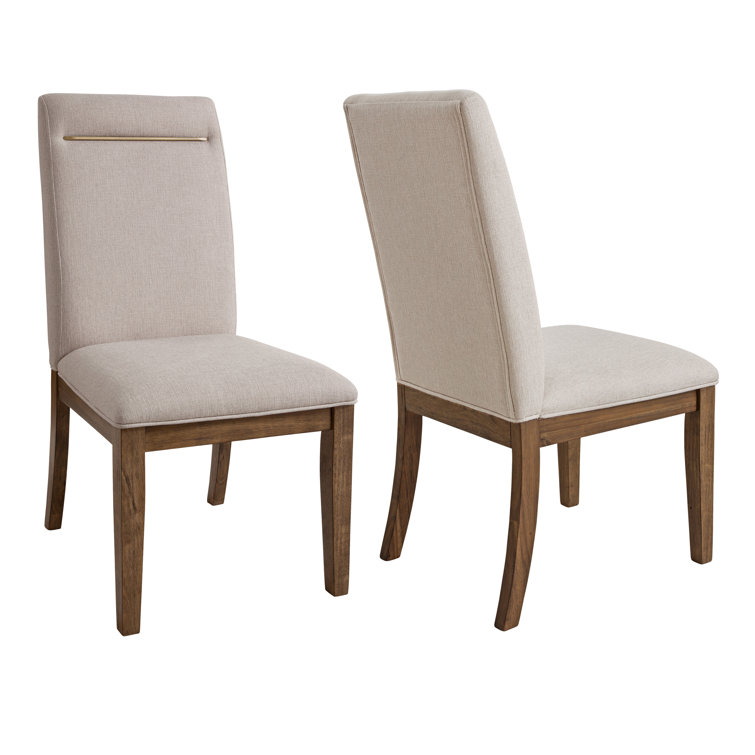 Dark Brown Upholstered Parsons Side Chair with Brass Accent