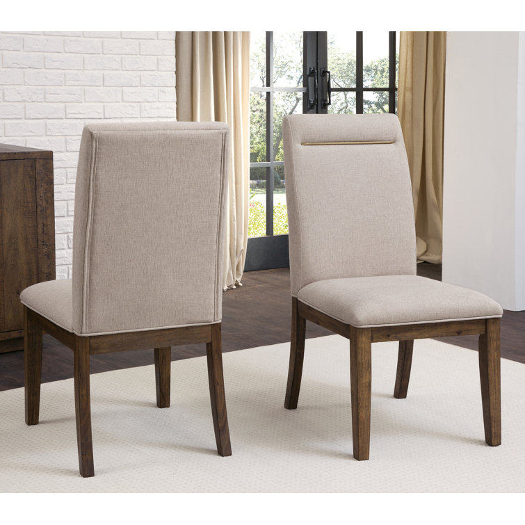 Caramel Wood 7-Piece Trestle Dining Set with Beige Upholstered Chairs