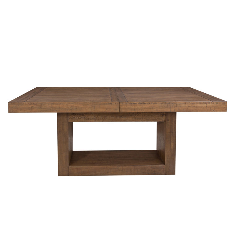 Caramel Wood 7-Piece Trestle Dining Set with Beige Upholstered Chairs