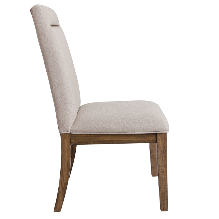 Caramel Wood 7-Piece Trestle Dining Set with Beige Upholstered Chairs