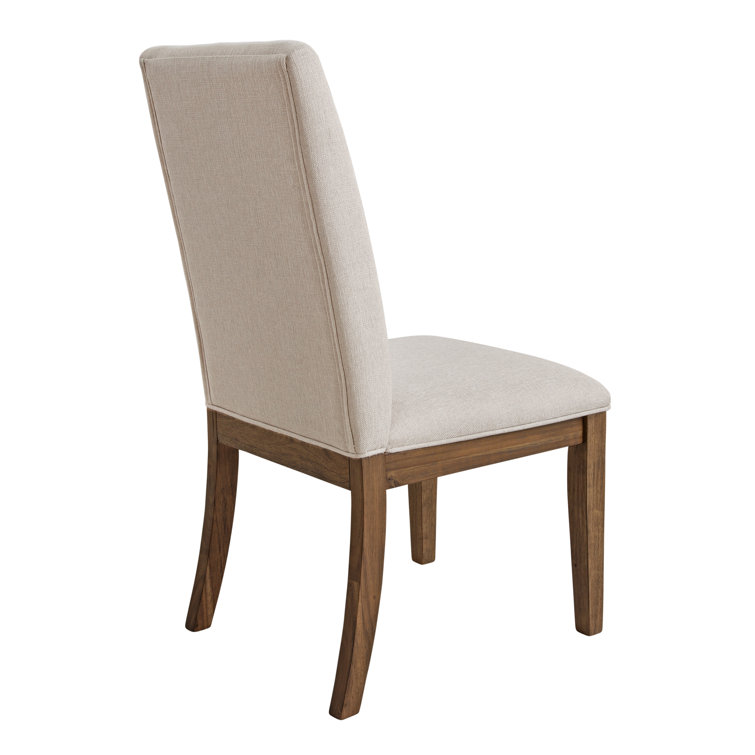 Caramel Wood 7-Piece Trestle Dining Set with Beige Upholstered Chairs