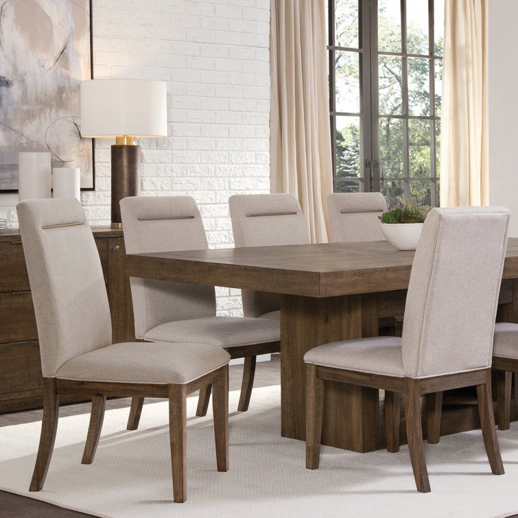 Dark Brown Upholstered Parsons Side Chair with Brass Accent