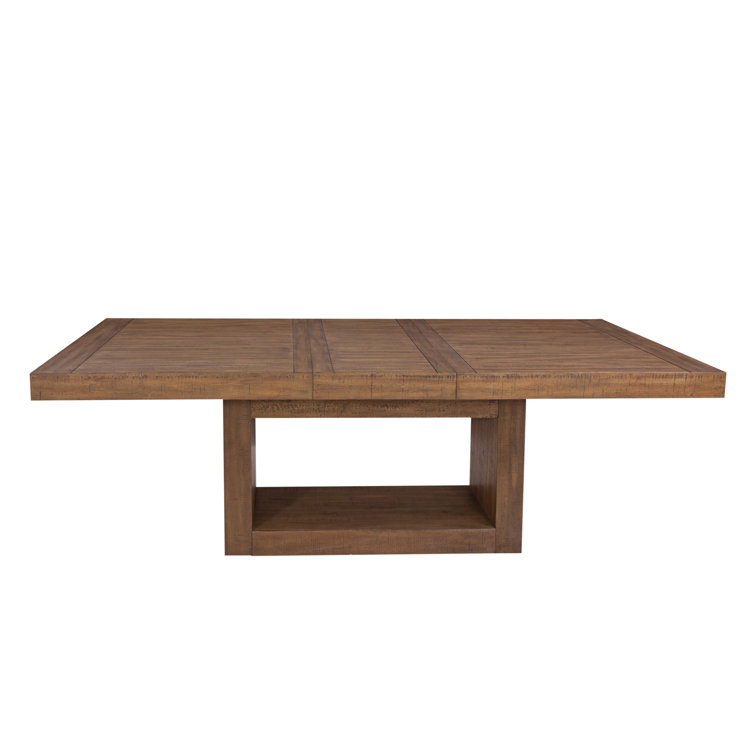 Caramel Wood 7-Piece Trestle Dining Set with Beige Upholstered Chairs