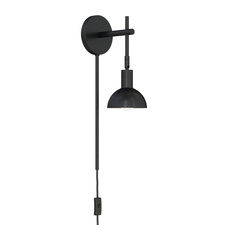 Matte Black Adjustable Metal Wall Sconce with Bell Shade