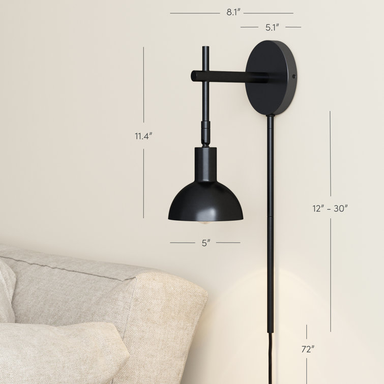 Matte Black Adjustable Metal Wall Sconce with Bell Shade
