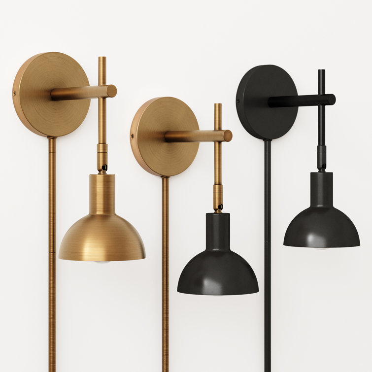 Matte Black Adjustable Metal Wall Sconce with Bell Shade