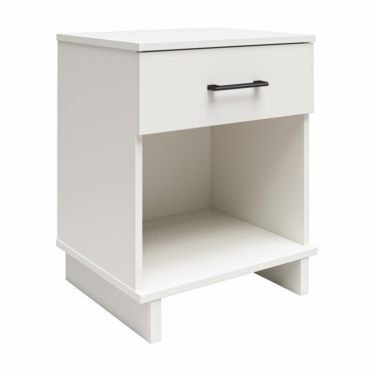 White Laminated 1 Drawer Nightstand with Open Cubby