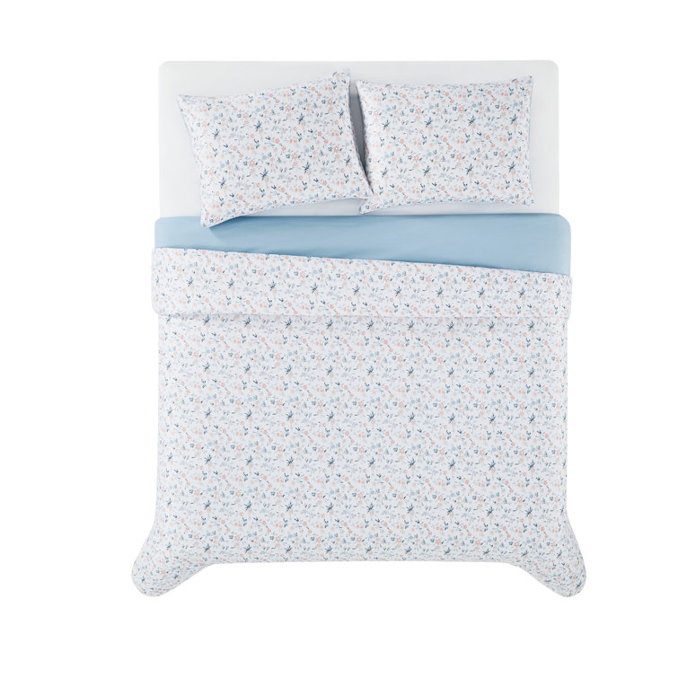 White Floral Print Full/Queen Duvet Cover Set