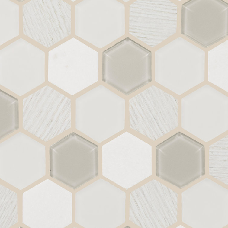 11" x 11" Frost Glass and Marble Honeycomb Mosaic Tile