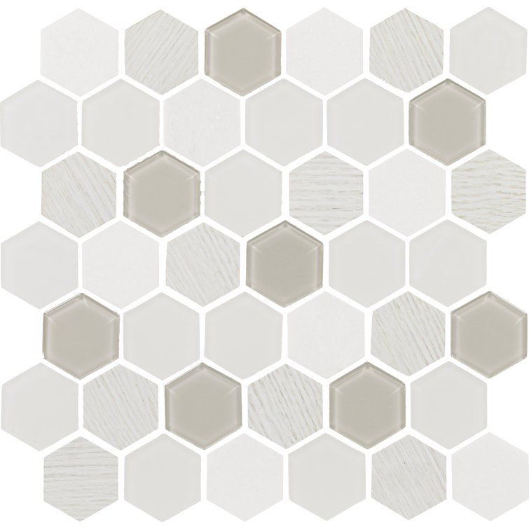 11" x 11" Frost Glass and Marble Honeycomb Mosaic Tile