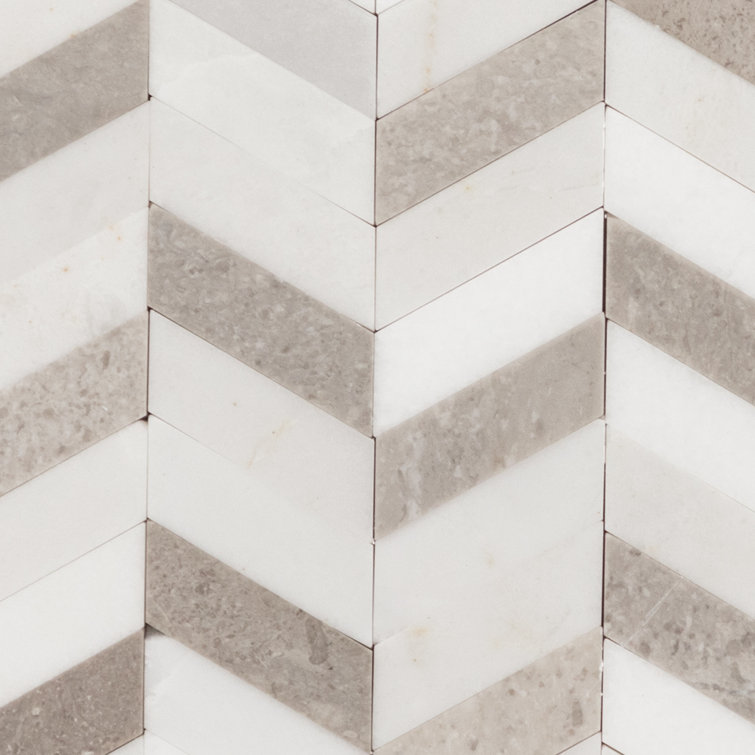 12" x 12" Gray and White Marble Chevron Mosaic Tile