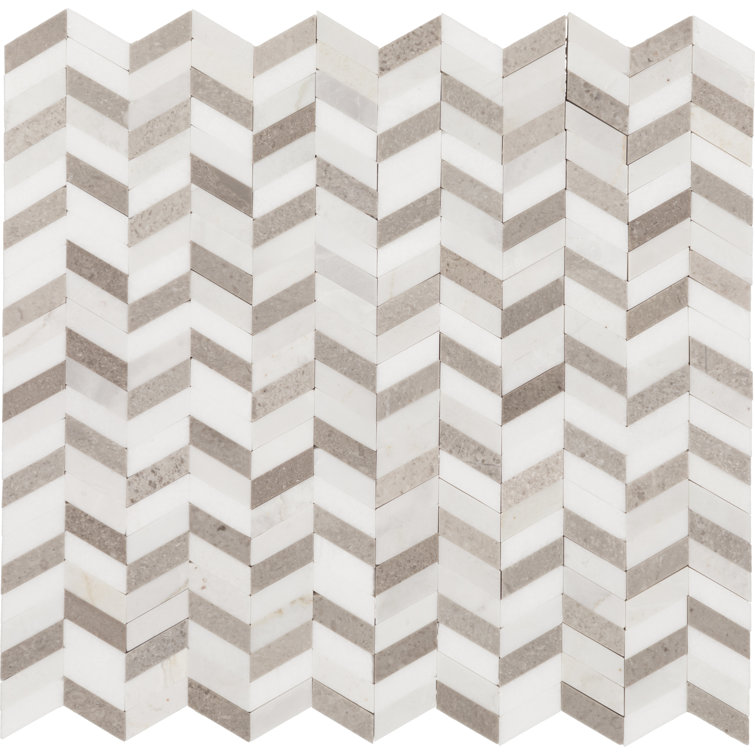 12" x 12" Gray and White Marble Chevron Mosaic Tile