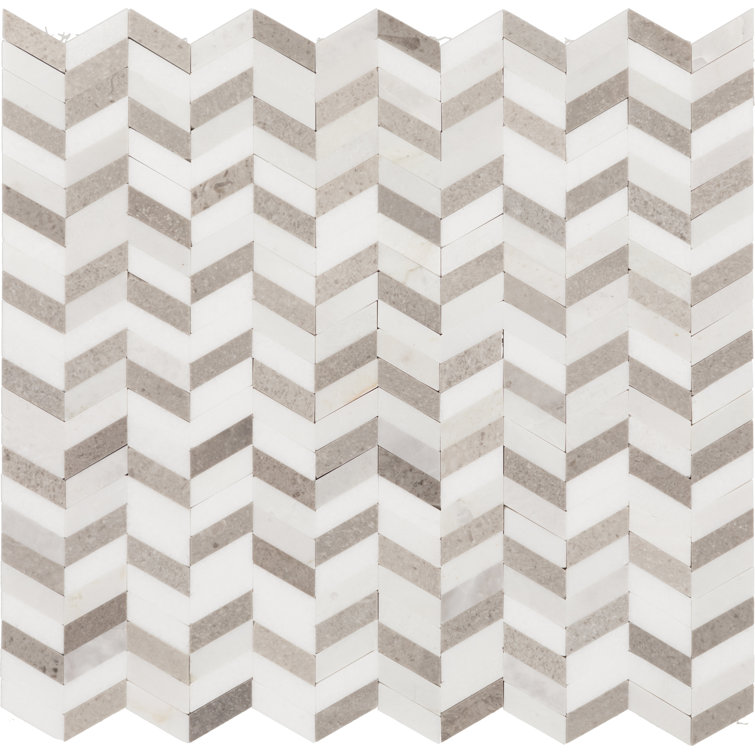 12" x 12" Gray and White Marble Chevron Mosaic Tile