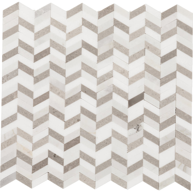 12" x 12" Gray and White Marble Chevron Mosaic Tile