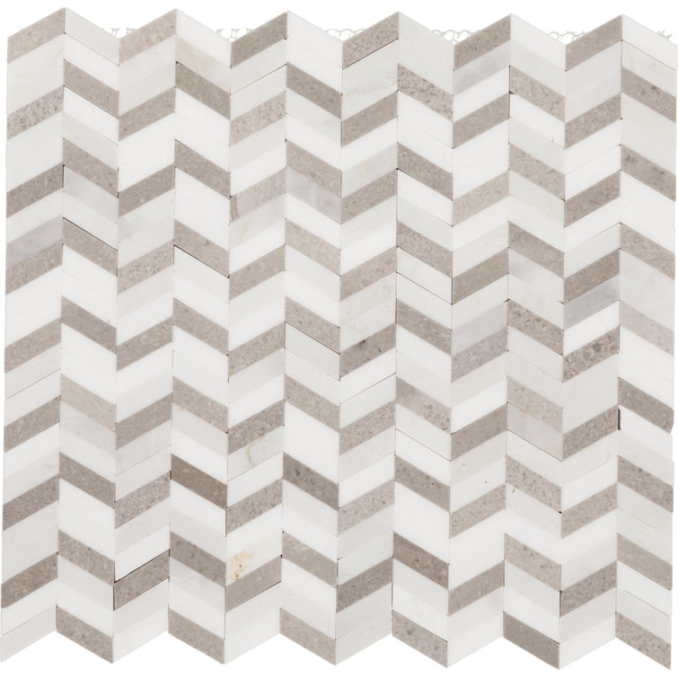 12" x 12" Gray and White Marble Chevron Mosaic Tile